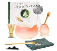 Recitem Set de thé complet en céramique avec fouet en bambou et cuillère pour cérémonie du thé japonaise 5 pièces avec boîte de rangement (B)