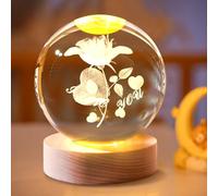 Recitem Veilleuse en boule de cristal 3D avec socle LED - Veilleuse pour décoration de la maison - Cadeau romantique pour petite amie, épouse, mère, anniversaire, Thanksgiving, anniversaire de mariage