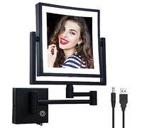 RECKODOR Miroir Grossissant Lumineux Mural x3, Miroirs de Maquillage en Laiton Carré Miroir Salle De Bain 8 Pouces Miroir Mural Double, Pivotant et Extensible à 360 °,Écran Tactile-Noir