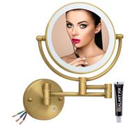 RECKODOR Miroir Grossissant Lumineux Mural x5, LED Miroir Maquillage Mural en Laiton, 1X/5X Grossissement, Écran Tactile, 360° Pivotant et Extensible pour Salles de Bain（Câblé）