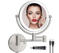 RECKODOR Miroir Grossissant Mural,1X/5X Rond Miroir Salle de Bain avec Eclairage,Miroir Maquillage en Laiton Charge USB,Miroir Telescopique 360° Pivotant et Extensible pour Hotel