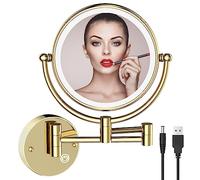 RECKODOR Miroir Maquillage Lumineux,1X/5X Miroir Grossissant en Laiton,Miroir De Maquillage pour Salle De Bain, éCran Tactile, Variateur, Bras éTendu Fonction Mémoire de Lumière,Charge USB