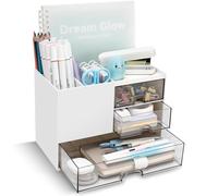 Recluse Organiseur de bureau avec 3 tiroirs, porte-crayons multifonction pour bureau blanc, porte-stylos et crayons avec tiroir, rangement multifonction et présentoir, accessoires de table de bureau