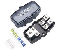 RECOIL MFH12 Bloc de distribution de fusibles Mini-ANL 2 voies, entrée 50-25mm² (0-4AWG) / sortie 25-10mm² (4-8AWG), laiton massif, 9 fusibles (60/80/100A) 12V/24V Auto/Camion/Offroad