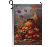 Récolte D'Automne, Corne D'Abondance Colorée, Feuilles De Fruits Drapeau Décoratif Drapeau De Jardin Résistant Aux Intempéries Drapeaux Pour Extérieur Intérieur Maison 30X45Cm