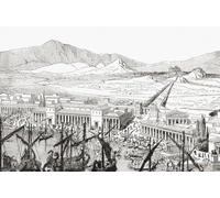 Reconstruction des longs murs reliant Athènes à son port au Pirée dans la Grèce antique. De l'histoire universelle de Cassell publiée en 1888. Poster imprimé par Ken Welsh (18 x 11)