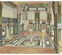 Reconstruction imaginaire de l'intérieur d'une riche maison égyptienne ancienne. Après une illustration du début du XXe siècle par un artiste inconnu. Poster imprimé par Ken Welsh (38 x 30 cm)