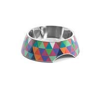 Record - Bol pour Chiens Crystal - Acier Inoxydable et Mélamine - Équipé de caoutchoucs antidérapants - Taille Ø 17,5 cm - Capacité 350 ML - Fantaisie Géométrique à Triangles Multicolor