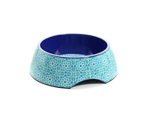 Record - Bol pour Chiens Mirage - Fabriqué en mélamine - Équipé de caoutchoucs antidérapants - Dimensions : Ø 22 cm - Capacité 700 ML - Fantaisie géométrique sur Les Tons Bleus et Bleus