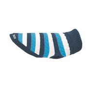 Record - Chandail pour Chiens Modèle Lui&Lei. Pull à col roulé, Motif rayé Blanc avec Nuances Bleues/azurées, Trou Laisse et Passants Pattes | Bleu, XXS - Longueur Dos 25 cm