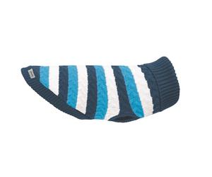 Record - Chandail pour Chiens Modèle Lui&Lei. Pull à col roulé, Motif rayé Blanc avec Nuances Bleues/azurées, Trou Laisse et Passants Pattes | Bleu, XXS - Longueur Dos 25 cm