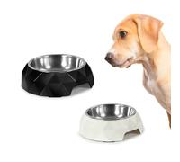 Record - Gamelle pour Chien Diamond Amovible en Acier Inoxydable et Mélamine. Bol doté de Pads en Gomme antidérapante. Passe au Lave-Vaisselle. Medium - Ø 18 cm, capacité 350 ML, Blanc
