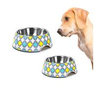 Record - Gamelle pour Chien en majolique - Acier Inoxydable et mélamine - Munie d'œillets antidérapants - Dimensions : Ø 17,5 cm - Capacité 350 ML - Motif géométrique en Losange Multicolore