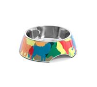 Record - Gamelle pour Chien et Chat Doggies - Acier Inoxydable et mélamine - Munie d'œillets antidérapants - Taille Ø 17,5 cm - Capacité 350 ML - Motif de Silhouette de Chien Multicolore