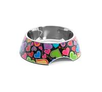 Record Jolie gamelle pour Chien et Chat - en Acier Inoxydable et mélamine - avec Patins antidérapants en Caoutchouc - Dimensions : diamètre 17,5 cm - Capacité 350 ML - Motif cœurs Multicolores