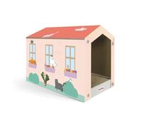 Record Poteau à gratter Casetta - Griffoir en Carton avec Herbe à Chat - Structure en Forme de Maison 48,5 x 25 x 34h cm - Jouet et Niche résistante et Recyclable - Couleur La Havane