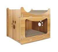 Record griffoir pour Chat Pagoda en Bois et Carton avec Herbe à Chat - Structure rectangulaire 45 x 30 x 35h - Niche Confortable - Couleur La Havane