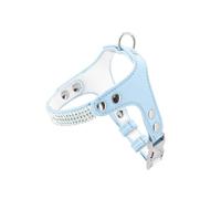 Record Harnais pour Chien Paris en Simili Cuir Souple orné de Strass Taille M circonférence 42-50 cm Couleur Bleu Clair Clair Anneau d'accrochage et Clip en métal