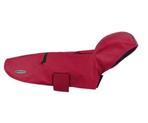 Record - Imperméable pour Chiens Diran Pliable avec Capuche, Coupe-Vent. avec élastiques pour Pattes arrière et Bandes réfléchissantes. Pratique et Protecteur pour Chaque Climat | Rouge, 3XS