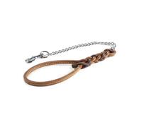 Record - Laisse à Trois Fils - Laisse en Cuir avec chaîne en Acier - Taille M - Longueur 60 cm - Couleur : Marron et Beige - Idéal pour Les Chiens de Taille Moyenne-Grande