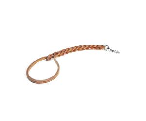 Record Laisse pour Chien Grande Taille - poignée à Trois Fils en Cuir Beige avec Ressort et Mousqueton en Acier - Taille S - Longueur 50 cm