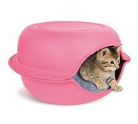 Record - Niche pour Chats en Peluche avec Coussin élégant, Pliable et Confortable. Angle détente pour Le Chat Confortable et sûr | Rose, 44 x 44 x 25 cm