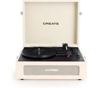 CREATE/Record Player Retro/Platine rétro Blanc Cassé/avec Bluetooth USB, SD, MicroSD et Mp3, 6W, 3 Vitesses de Lecture