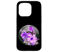 Record Player LP Music Themed Pressed Flower Purple Floral Coque pour iPhone 15 Pro