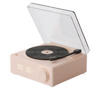 Record Player with Speakers, Wireless Turntable Clock, Vertical Music Player Stand, Smart Audio System, Built in Alarm Feature, Ideal for Bedroom, Garage, Yard, Beach, Biking Use