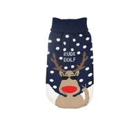 Record - Pull de Noël pour Chiens Rude Dolf. Pull avec Fond Bleu avec Renne, Doux et Chaud avec col roulé et élastiques | XL, Longueur Dos 50 cm