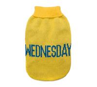 Record - Pull pour Chien Everyday. Pull à col roulé Doux avec Passepoil élastique, brodé avec Inscription « Wednesday » | Jaune, S - Longueur Dos 35 cm