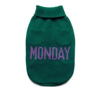 Record - Pull pour Chien Everyday. Pull pour Chien Doux à col roulé avec passejambe élastique, brodé avec Inscription 'Monday' | Vert, M - Longueur Dos 40 cm