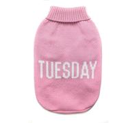 Record - Pull pour Chien Everyday. Pull pour Chien Doux à col roulé avec passejambe élastique, brodé avec Inscription 'Tuesday' | Rose, S - Longueur Dos 35 cm