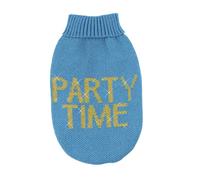 Record - Pull pour Chien Influencer. Pull pour Chien Doux à col roulé avec passejambe élastique, brodé avec Inscription 'Party Time' | Bleu Clair, XS - Longueur Dos 30 cm