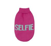 Record - Pull pour Chien Influencer. Pull pour Chien Doux à col roulé avec Passepoil élastique, brodé avec Inscription 'Selfie' | Fuchsia, XL - Longueur Dos 50 cm