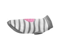 Record - Pull pour Chien Pullove, Longueur Dos 35 cm, Pull Chaud avec cœur en Paillettes réversible, Trou Laisse et Lavable en Machine | Gris - Blanc, S