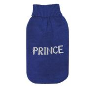 Record - Pull pour Chien Royal Prince. Pull à col Montant et Inscription Prince en Fils métalliques, Trou Laisse et Lavable en Machine | Bleu, Longueur Dos 50 cm
