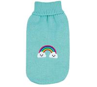 Record - Pull pour Chiens Magic Land, Longueur Dos 25 cm. Pull avec col Haut, Broderie Arc-en-Ciel, Trou Laisse et Passants Pattes arrière | Bleu Clair, XXS