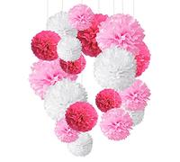 Recosis 1 Born Lot de 18 Feuilles de Papier de Soie Pompompons Fleurs Balle de décoration pour Anniversaire Mariage Baby Douche Princesse et Partei Décoration Rose et Blanc