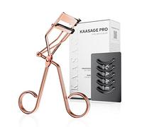 Recourbe-cils professionnel doré pour femme avec coussinets en silicone de rechange ; facile à boucler naturellement en quelques secondes sans pincement, pas de traction et dure longtemps