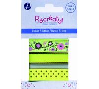 Récréatys 4425 10 9 3 Rubans Assortis sur Carte Coton Vert Anis 1 m