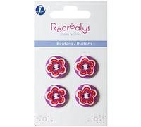 Récréatys 7123 18 30 Sachet de 4 Boutons de Customisation Imprimé Fleur Rouge/Violet Nylon Violet 18 mm
