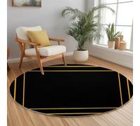 Rectangle À Bord Doré Géométrique Tapis Rond 150 cm Minimalisme Salon Moquette Rond, Noir Lavable en Machine Tapis Chambre Adulte Doux 3D Antidérapant Decoration Chambrel Mangerded
