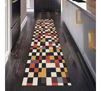 Rectangle Coloré À Carreaux Tapis de Passage 50 x 280 cm, Art Esthétique Moderne Tapis Cuisine Antidérapant Lavable, Carpet Interieur pour Salon Chambre à Coucher Descente de lit Entree