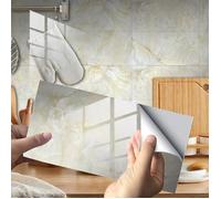 Rectangle Decorative Tile Adhesive for Bathroom and Kitchen Tile Stickers, Marble Pattern 3D Mosaic Waterproof Beige16Pièces