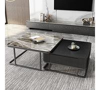 Rectangle Nesting Coffee Tables Set for Living Room Modern Marble Solid Pine Tables Sofa Side Nest of Tables with 2 Drawers Slate Tabletop Metal Frame End Tables for Bed Room Set of 2