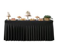 Rectangle Table Skirt - Wedding Desk Skirts, 6ft Black Pleated Ruffle Table Skirts, Elegant Cover Decoration For Halloween Shower Wedding Banquet Buffet Birthday Party, Party Supplies, Event Drap