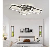 Rectangle Ventilateur Plafond Avec Lumiere Réversible Silencieux 6 Vitesses Lustre Ventilateur De Plafond Avec Télécommande Dimmable Salon Luminaire Ventilateur Plafonnier LED Moderne-Black||85cm