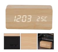 Rectangulaire Double Affichage Led Horloge En Bois Réveil Électronique Bois De Bambou