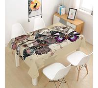 Rectangulaire Imperméable Nappe, Treer 3D Anti-Taches Lavable Entretien Facile Carré Nappes avec Papillon Animal Imprimé Nappe de Table pour Cuisine Picnic Party Jardin Table (Double,140x220cm)